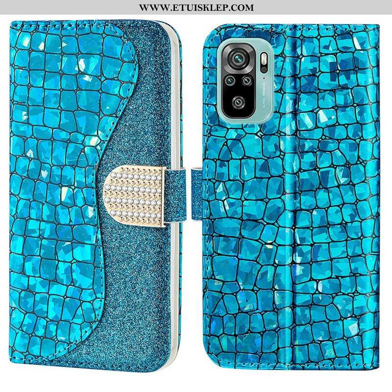 Skórzany Futerał do Xiaomi Redmi Note 10 / 10S Krokodylowe Diamenty